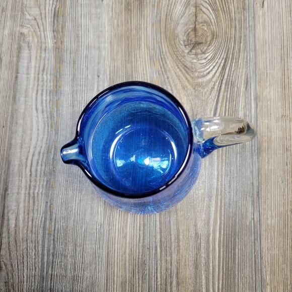 Vintage Blue Crackle Glass Pitcher Mid Century Decor - Picture 4 of 5